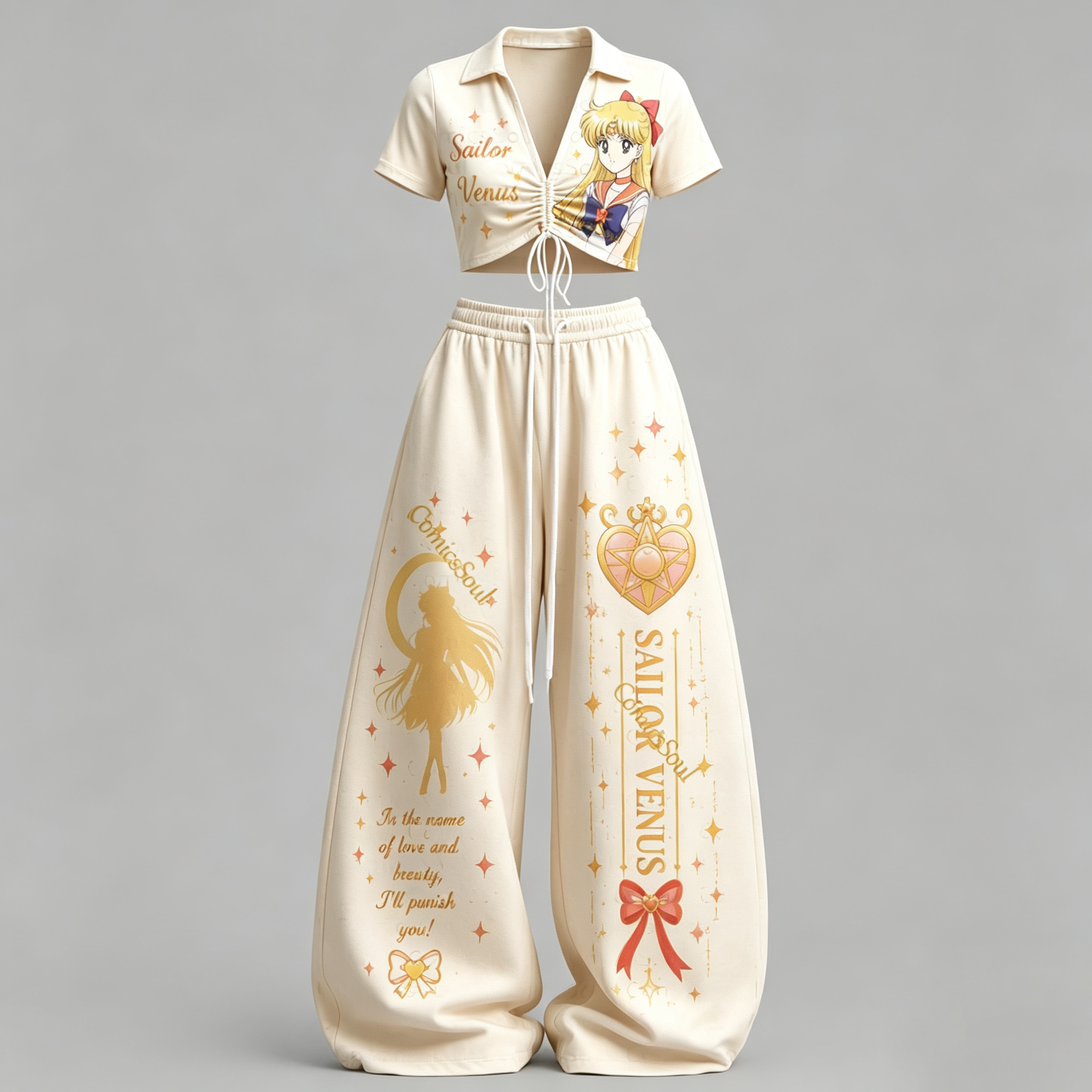 Sailor Moon Drawstring Short Sleeve Top & Long Pants Two-Piece Set