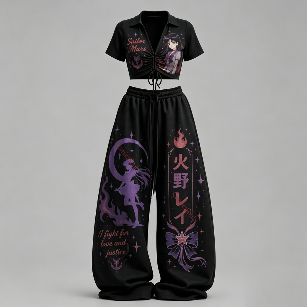 Sailor Moon Drawstring Short Sleeve Top & Long Pants Two-Piece Set