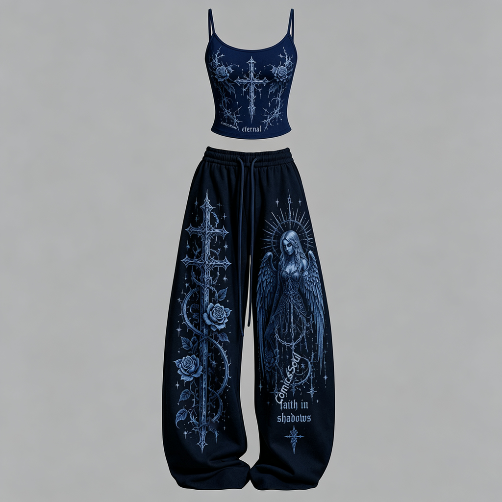 Gothic Heart Top & Elasticated Trousers Two-Piece Set