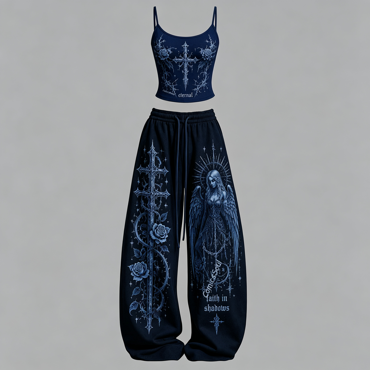 Gothic Heart Top & Elasticated Trousers Two-Piece Set