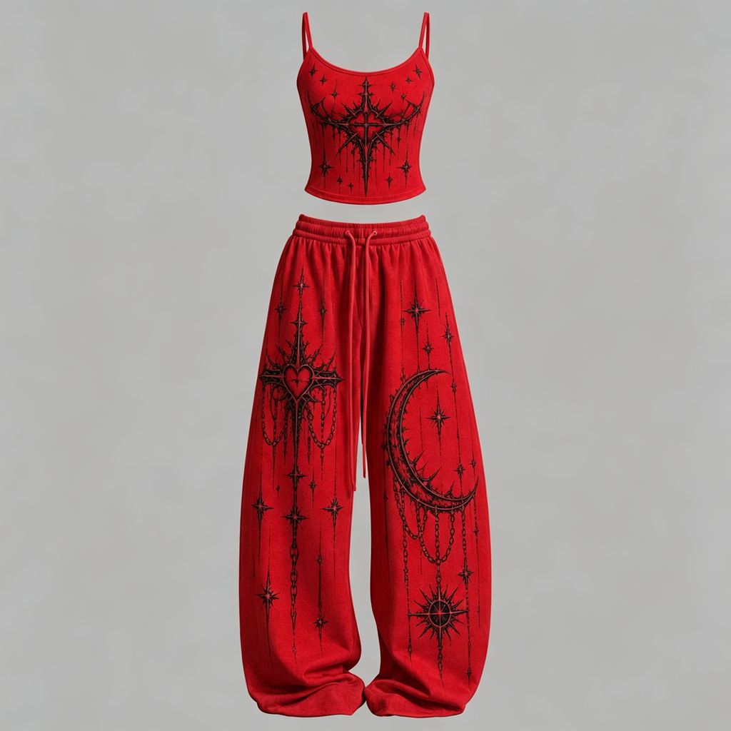 Gothic Heart Top & Elasticated Trousers Two-Piece Set