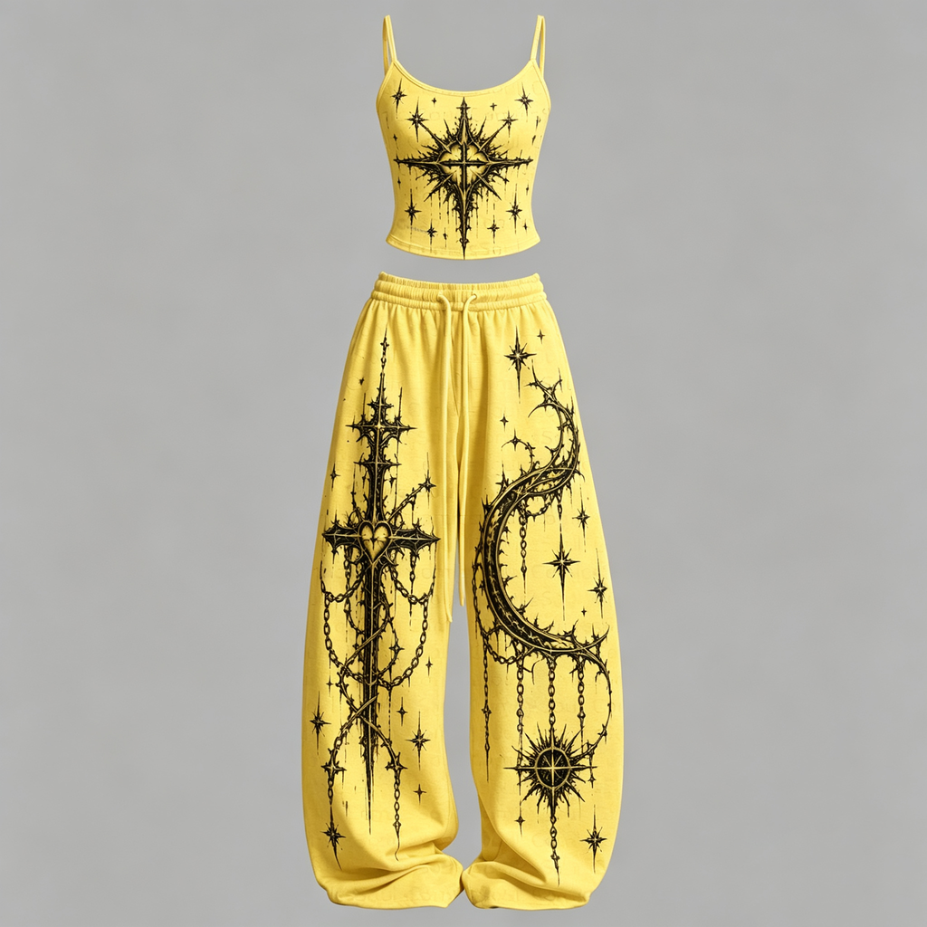 Gothic Heart Top & Elasticated Trousers Two-Piece Set