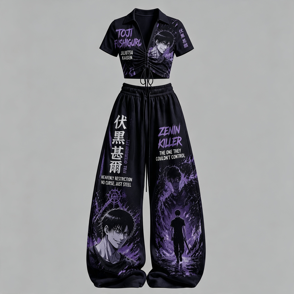 Jujutsu Kaisen Drawstring Short Sleeve Top & Long Pants Two-Piece Set