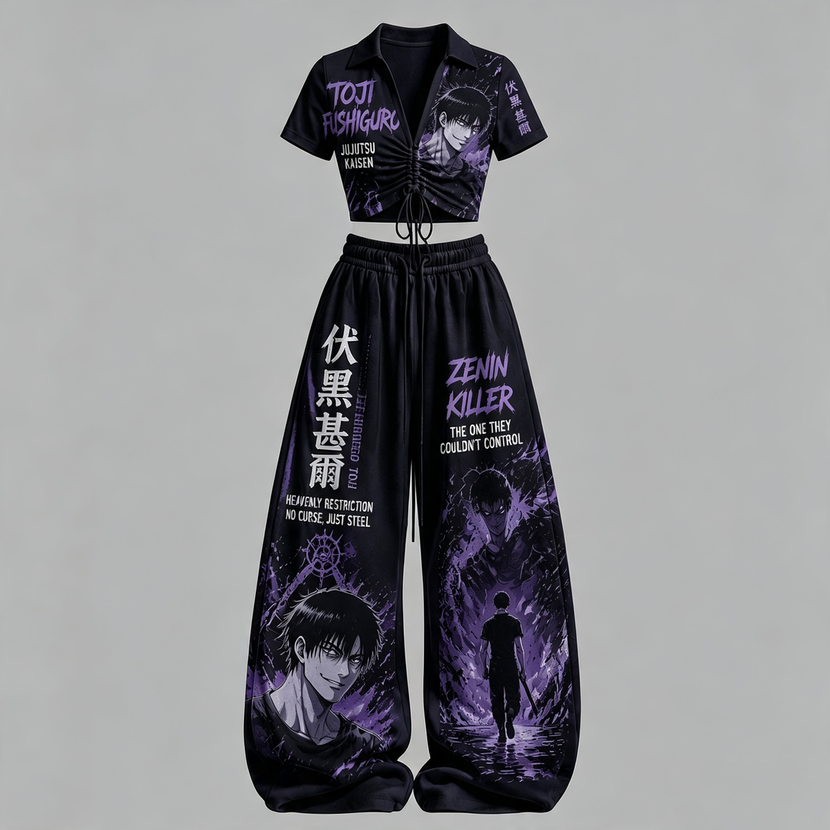 Jujutsu Kaisen Drawstring Short Sleeve Top & Long Pants Two-Piece Set