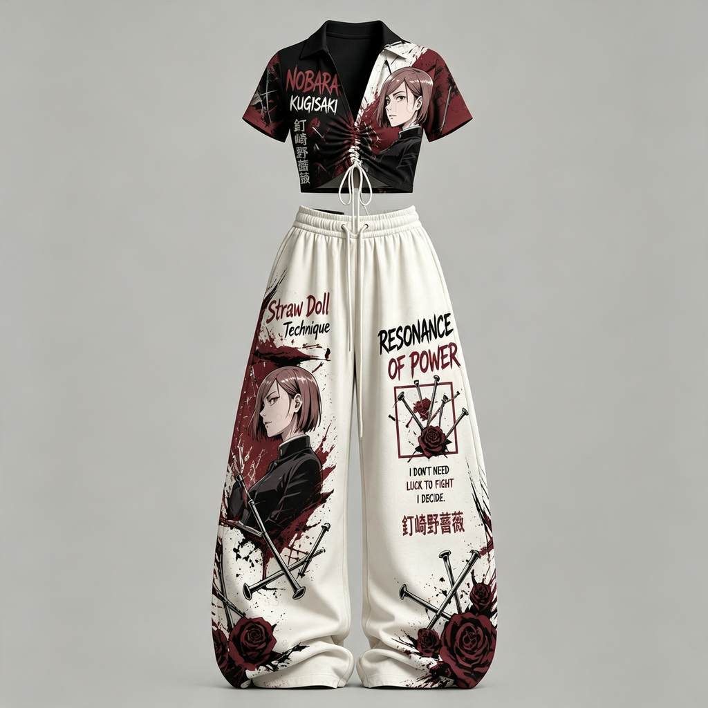Jujutsu Kaisen Drawstring Short Sleeve Top & Long Pants Two-Piece Set