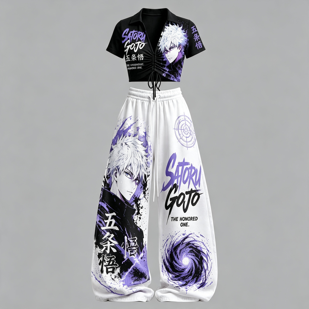 Jujutsu Kaisen Drawstring Short Sleeve Top & Long Pants Two-Piece Set