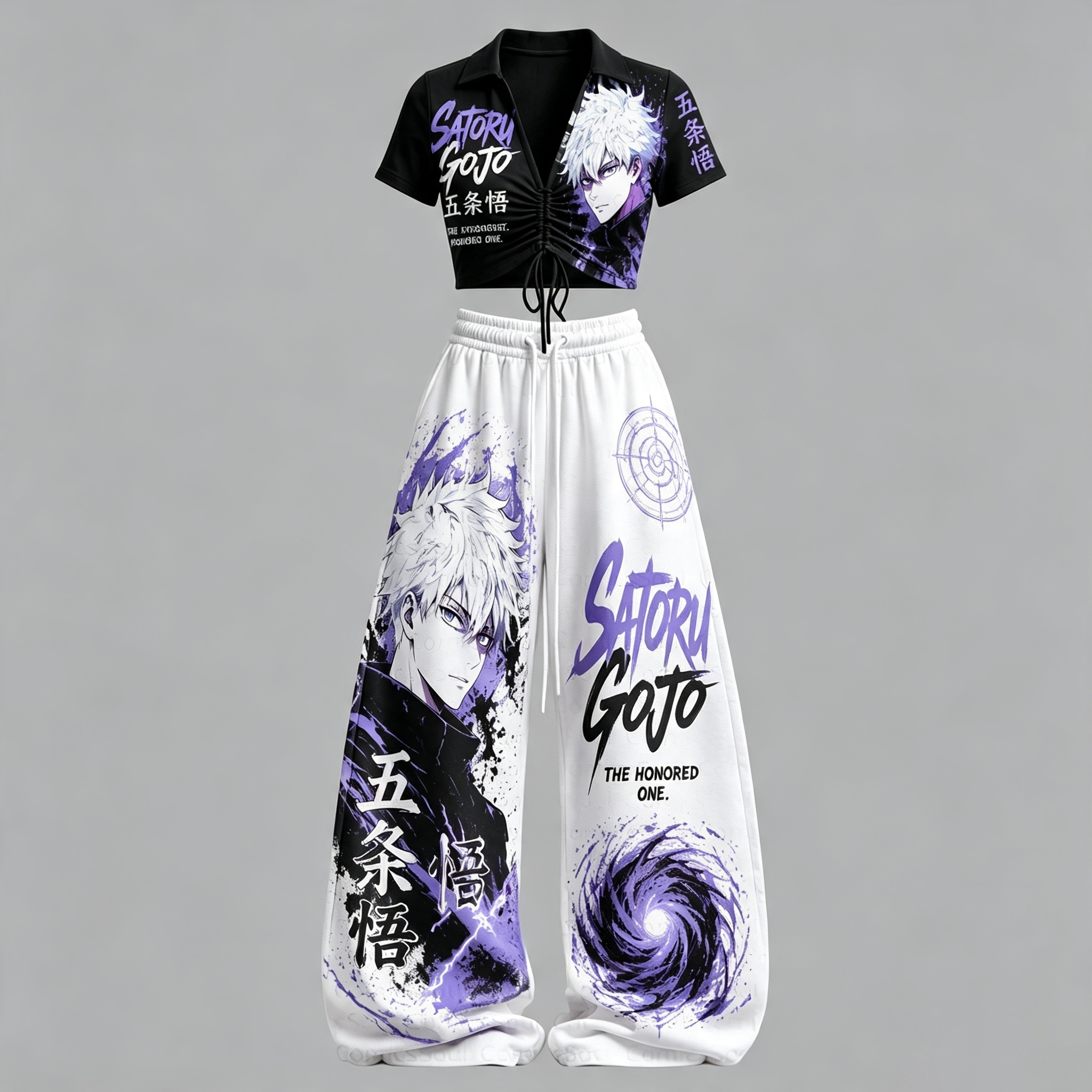 Jujutsu Kaisen Drawstring Short Sleeve Top & Long Pants Two-Piece Set