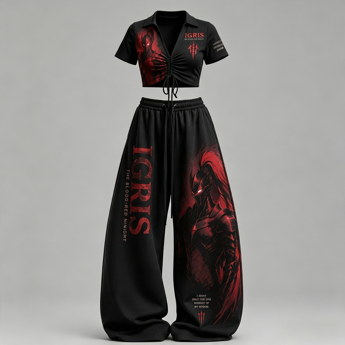 SOLO LEVELING Drawstring Short Sleeve Top & Long Pants Two-Piece Set