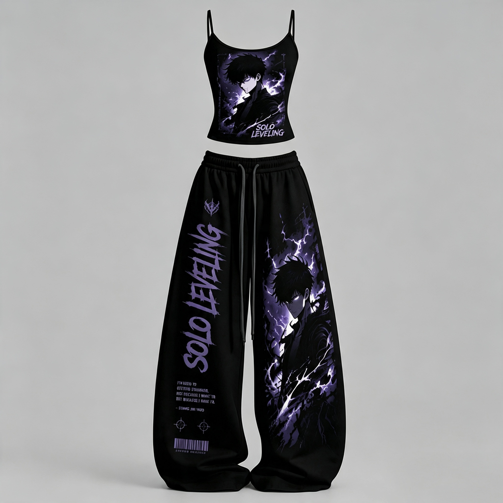 SOLO LEVELING Top & Elasticated Trousers Two-Piece Set