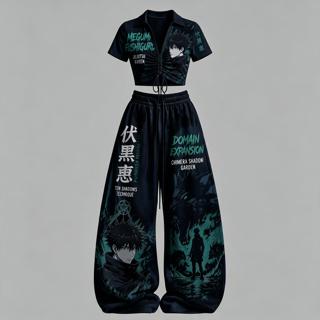 Jujutsu Kaisen Drawstring Short Sleeve Top & Long Pants Two-Piece Set