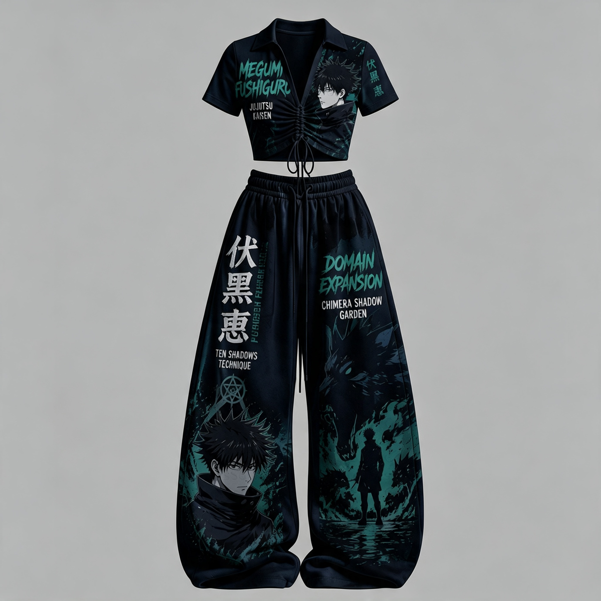 Jujutsu Kaisen Drawstring Short Sleeve Top & Long Pants Two-Piece Set