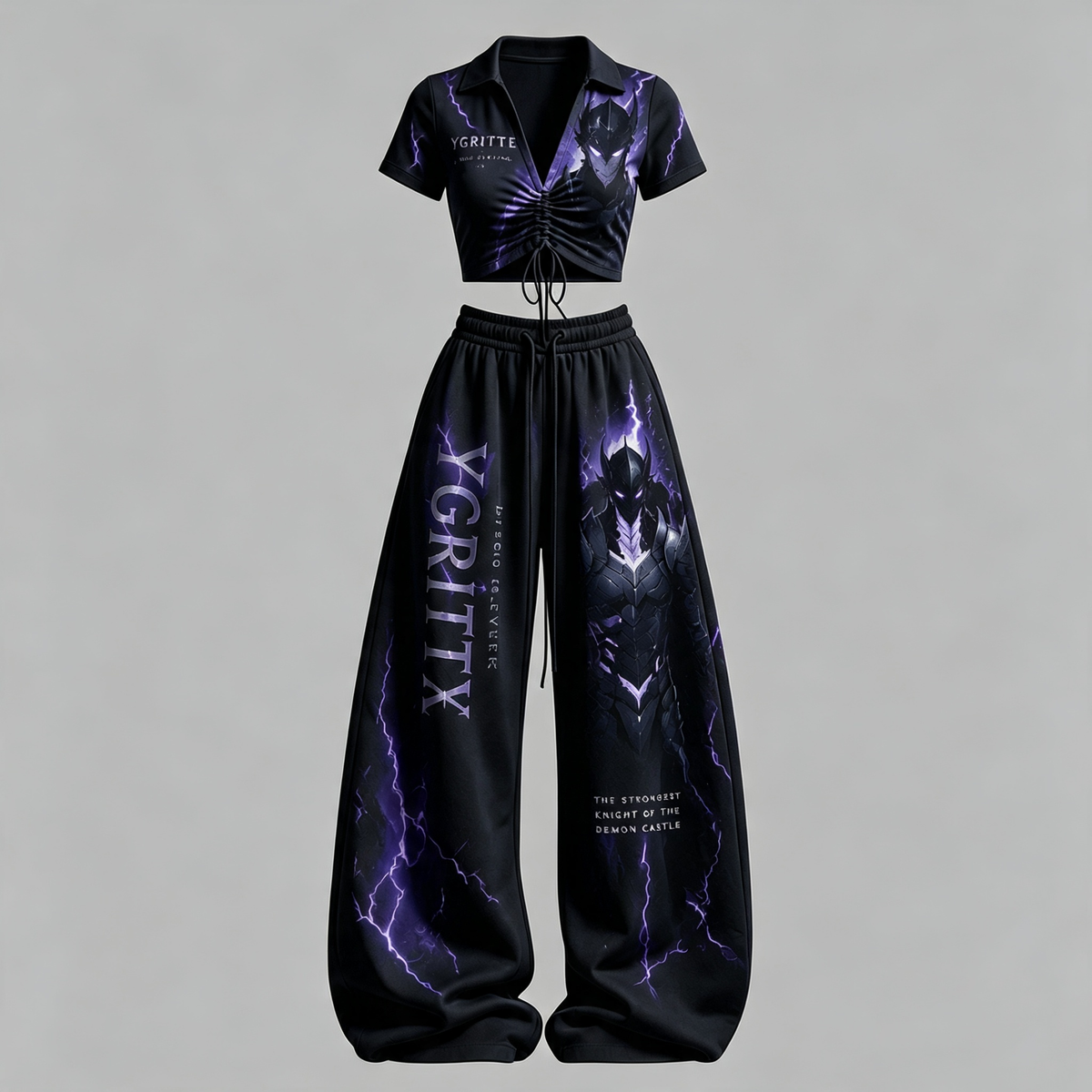 SOLO LEVELING Drawstring Short Sleeve Top & Long Pants Two-Piece Set