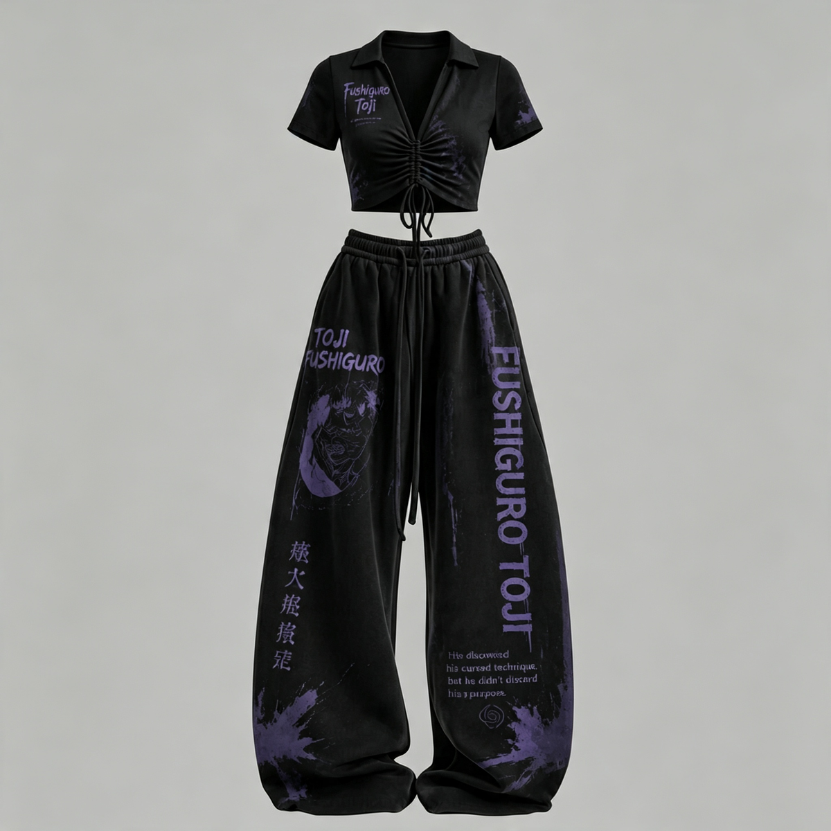 Jujutsu Kaisen Drawstring Short Sleeve Top & Long Pants Two-Piece Set
