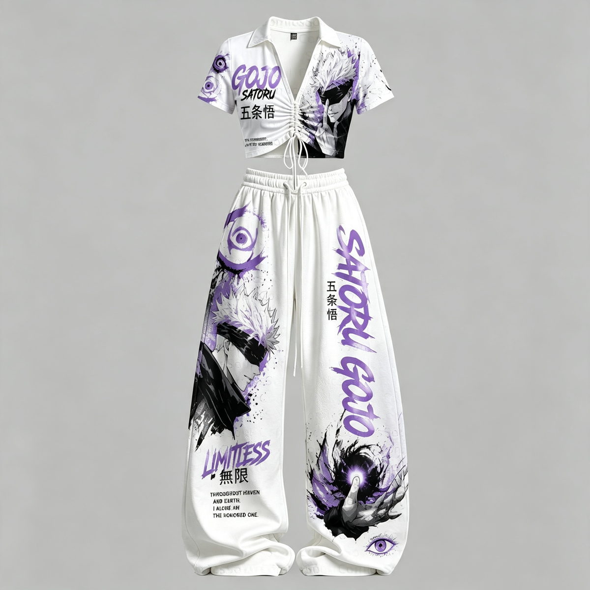 Jujutsu Kaisen Drawstring Short Sleeve Top & Long Pants Two-Piece Set