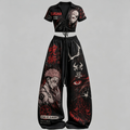 Jujutsu Kaisen Drawstring Short Sleeve Top & Long Pants Two-Piece Set