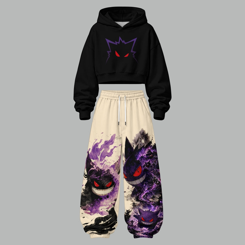 Pokémon Women's Cropped Long Sleeve Hoodie & High Waist Jogger Pants Two Piece Tracksuit Set