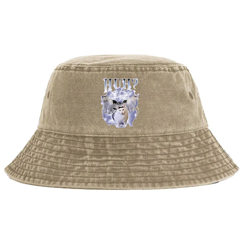 Animescollection Huh Cat Chonky Ben Meme Washed Bucket Hat