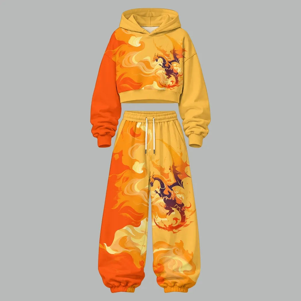 Pokémon Women's Cropped Long Sleeve Hoodie & High Waist Jogger Pants Two Piece Tracksuit Set