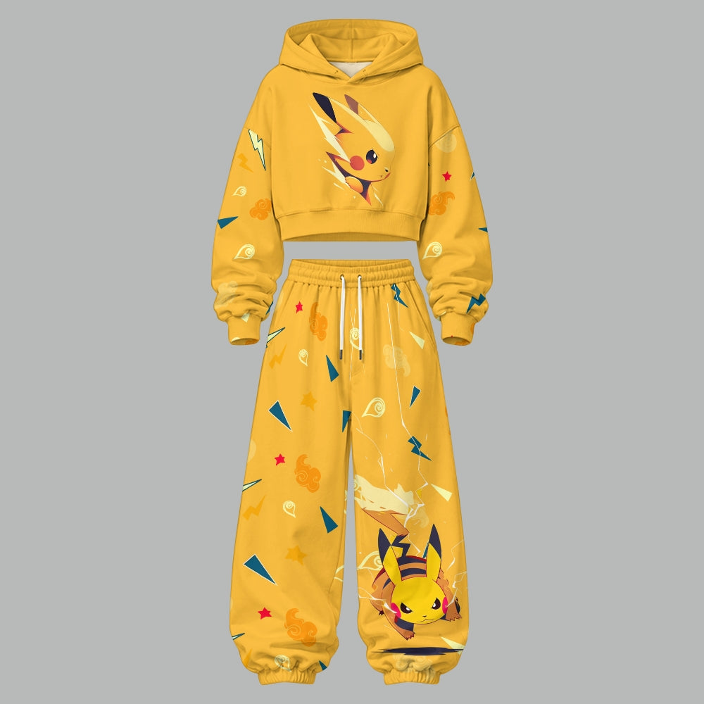 Pokémon Women's Cropped Long Sleeve Hoodie & High Waist Jogger Pants Two Piece Tracksuit Set
