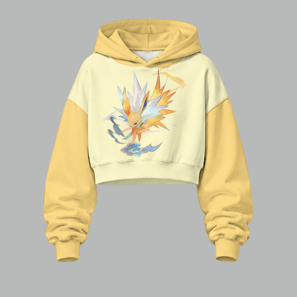Pokémon Women's Cropped Long Sleeve Hoodie & High Waist Jogger Pants Two Piece Tracksuit Set