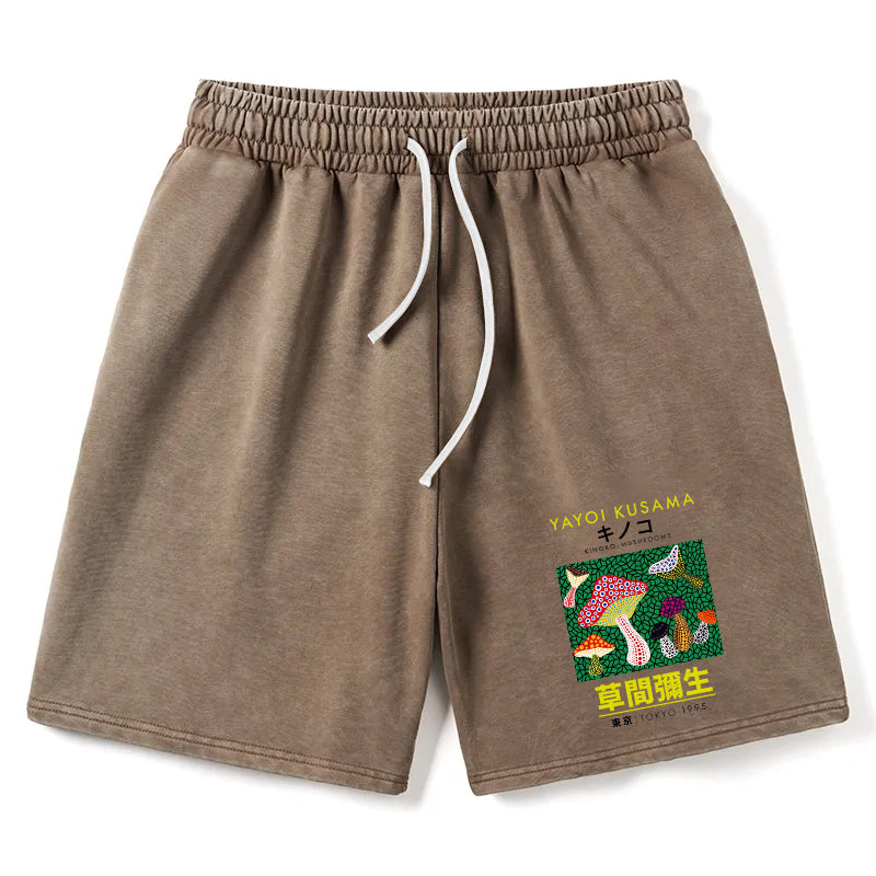 Animescollection Yayoi Kusama Spotted Mushroom Vintage Washed Shorts