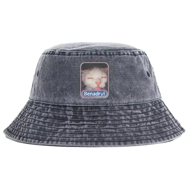 Animescollection Benadryl Meme Cat Washed Bucket Hat