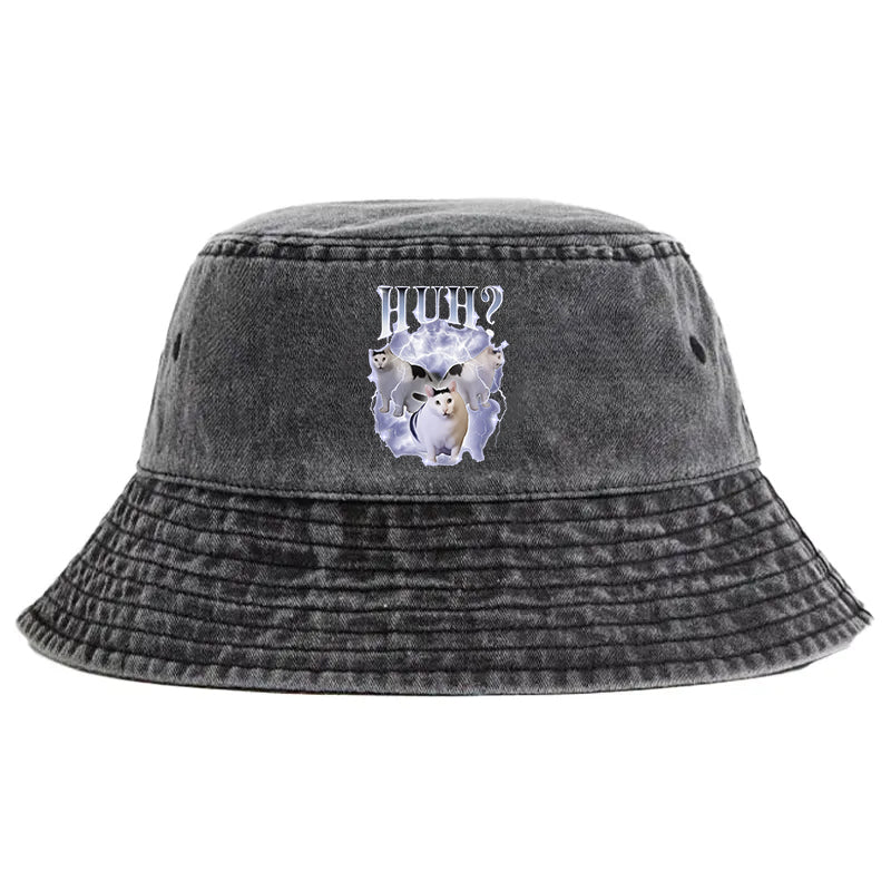 Animescollection Huh Cat Chonky Ben Meme Washed Bucket Hat