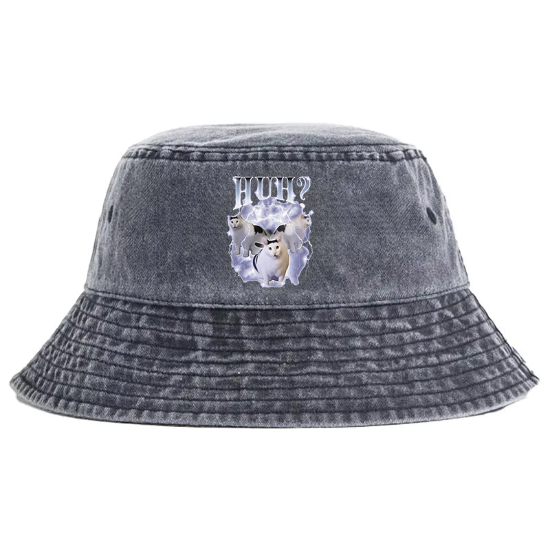 Animescollection Huh Cat Chonky Ben Meme Washed Bucket Hat