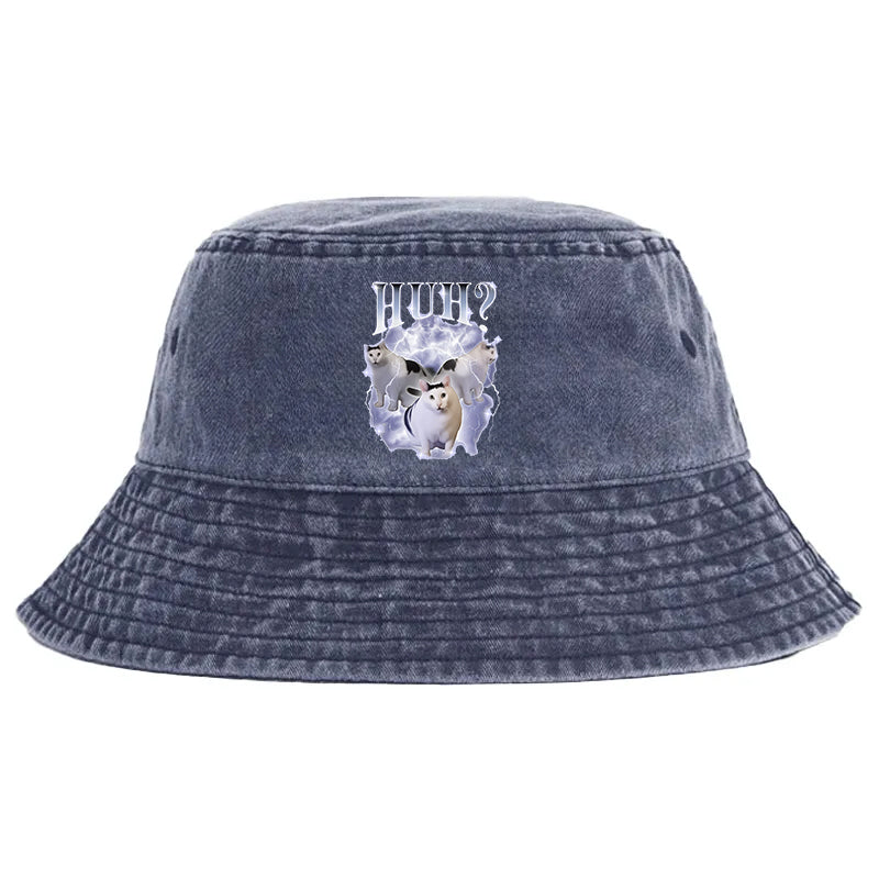 Animescollection Huh Cat Chonky Ben Meme Washed Bucket Hat