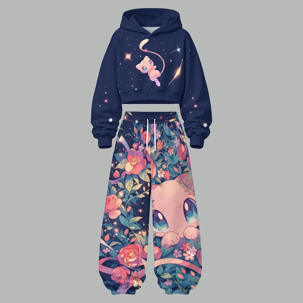 Pokémon Women's Cropped Long Sleeve Hoodie & High Waist Jogger Pants Two Piece Tracksuit Set