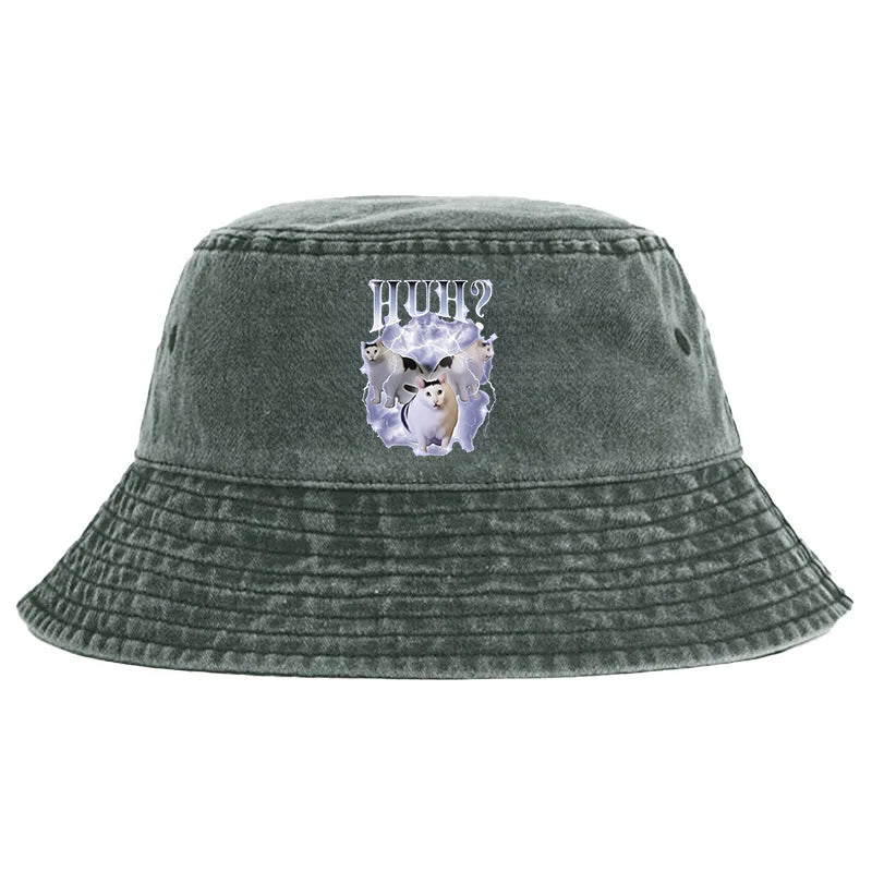 Animescollection Huh Cat Chonky Ben Meme Washed Bucket Hat