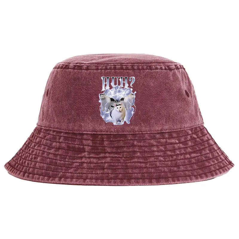 Animescollection Huh Cat Chonky Ben Meme Washed Bucket Hat