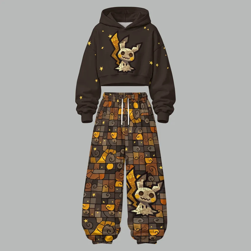 Pokémon Women's Cropped Long Sleeve Hoodie & High Waist Jogger Pants Two Piece Tracksuit Set