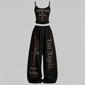 Women's Roses and Crosses Top & Elasticated Trousers Two-Piece Set