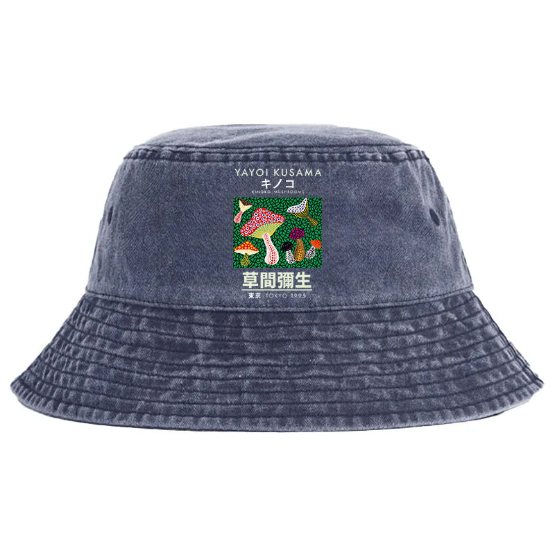 Animescollection Yayoi Kusama Spotted Mushroom Vintage Washed Bucket Hat