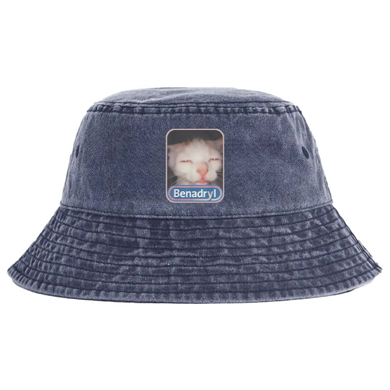 Animescollection Benadryl Meme Cat Washed Bucket Hat