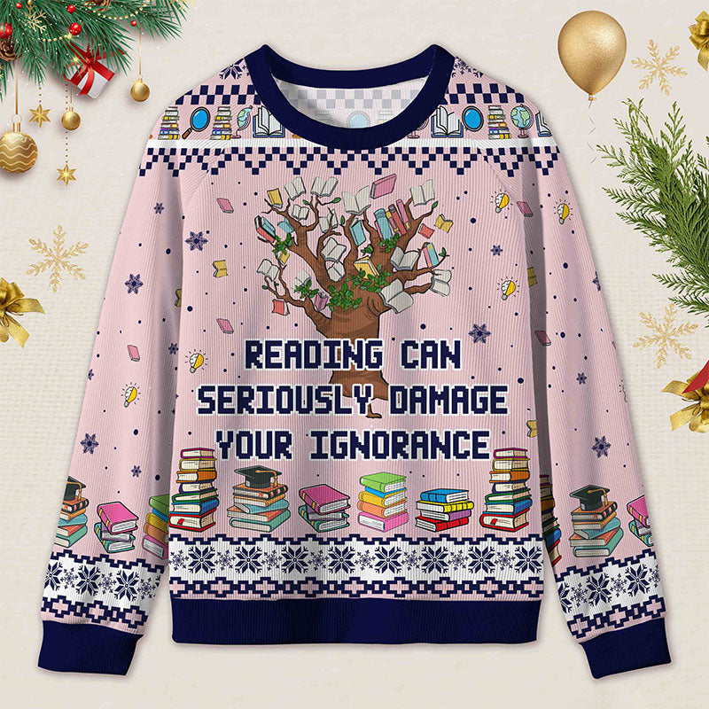 Personalized Funny Library Ugly Sweater Holiday Gift for Book Lovers