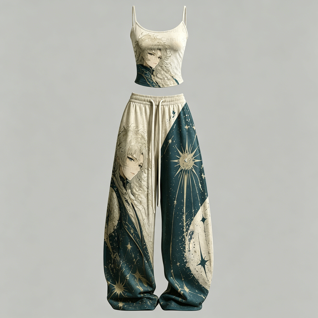 Women's Flowers and Cats Top & Elasticated Trousers Two-Piece Set