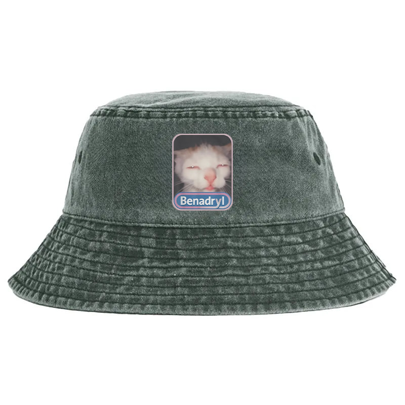 Animescollection Benadryl Meme Cat Washed Bucket Hat