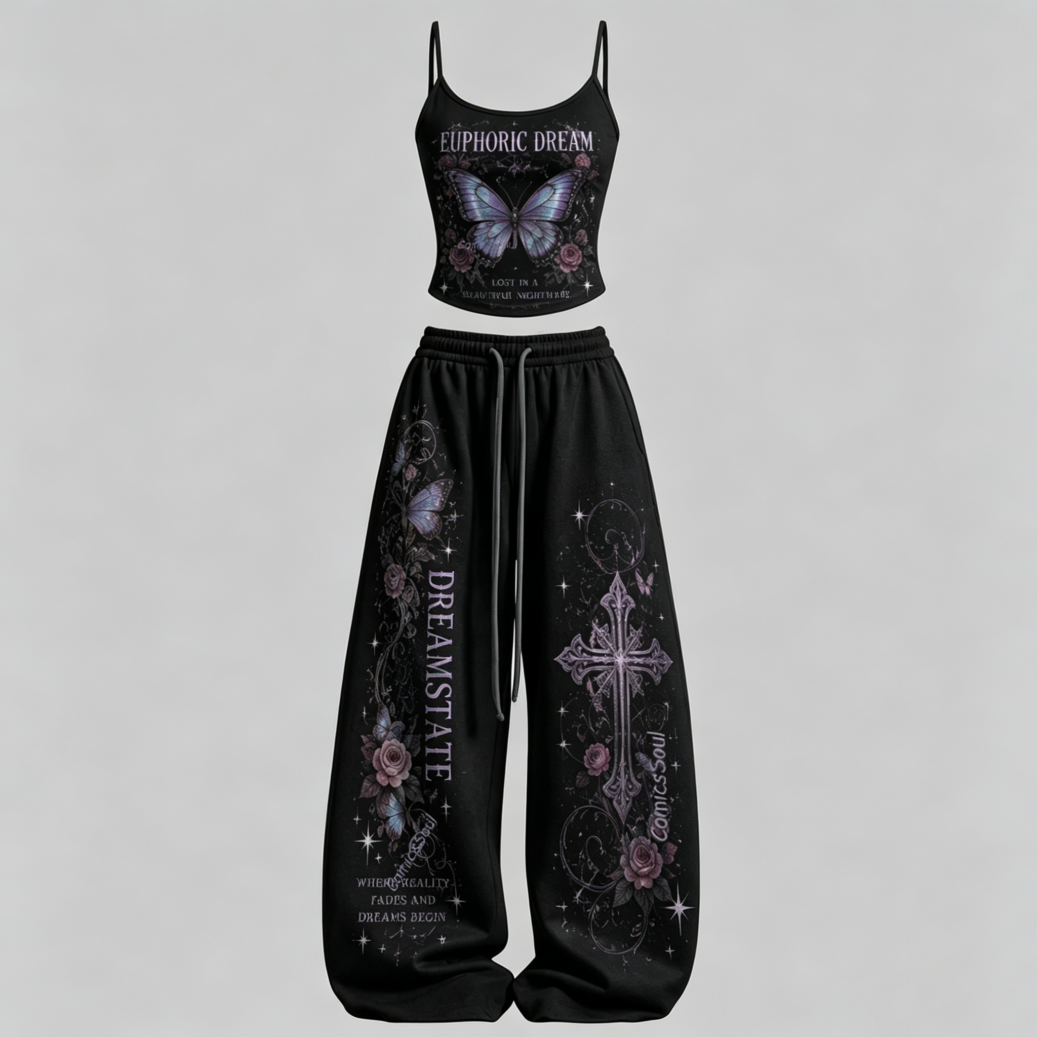 Women's Psychedelic Butterfly Top & Elasticated Trousers Two-Piece Set
