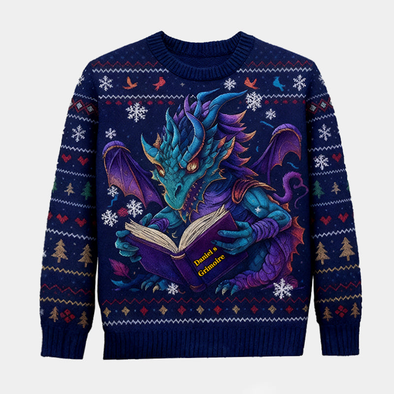 Personalized Magic Dragon Ugly Christmas Sweater Gift for Librarians and Reading Enthusiasts