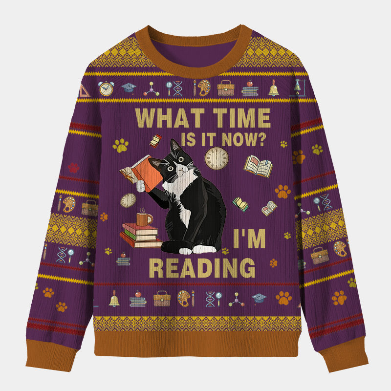 Personalized Book Loving Cat Reading Time Ugly Sweater Holiday Gift for Book Lovers