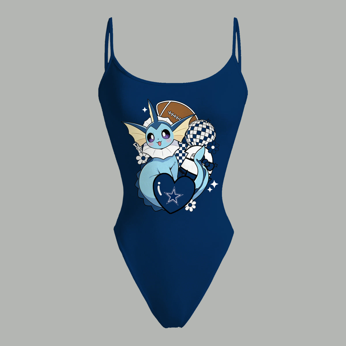 Dallas Cowboys X Pokémon Bodysuit  & Stretch Black Denim Shorts Two-Piece Set