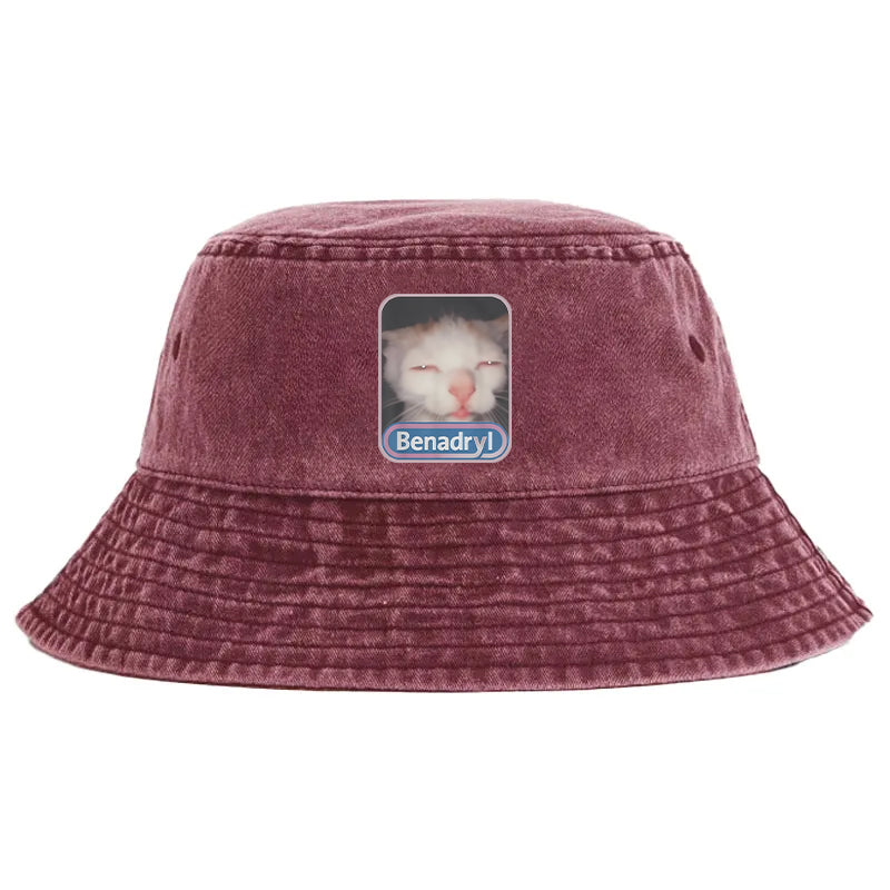 Animescollection Benadryl Meme Cat Washed Bucket Hat