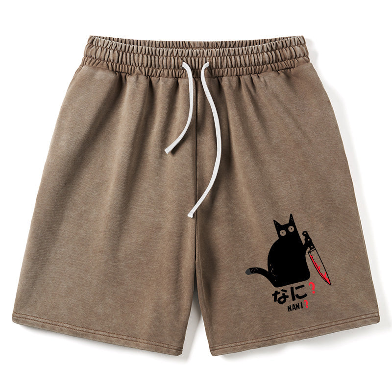 Animescollection A Puzzled Cat Holding A Knife Washed Shorts