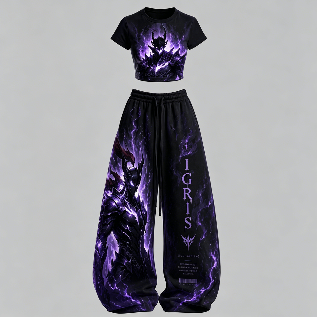 SOLO LEVELING Diaries Top & Elasticated Trousers Two-Piece Set