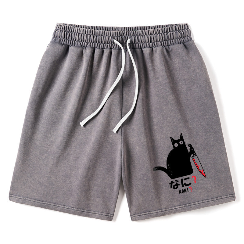Animescollection A Puzzled Cat Holding A Knife Washed Shorts