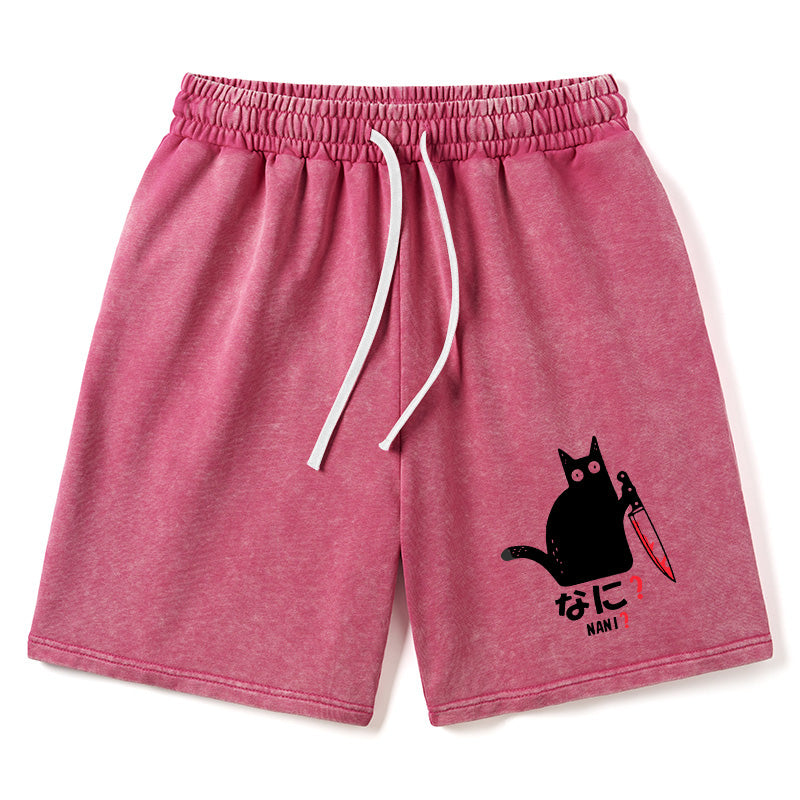 Animescollection A Puzzled Cat Holding A Knife Washed Shorts
