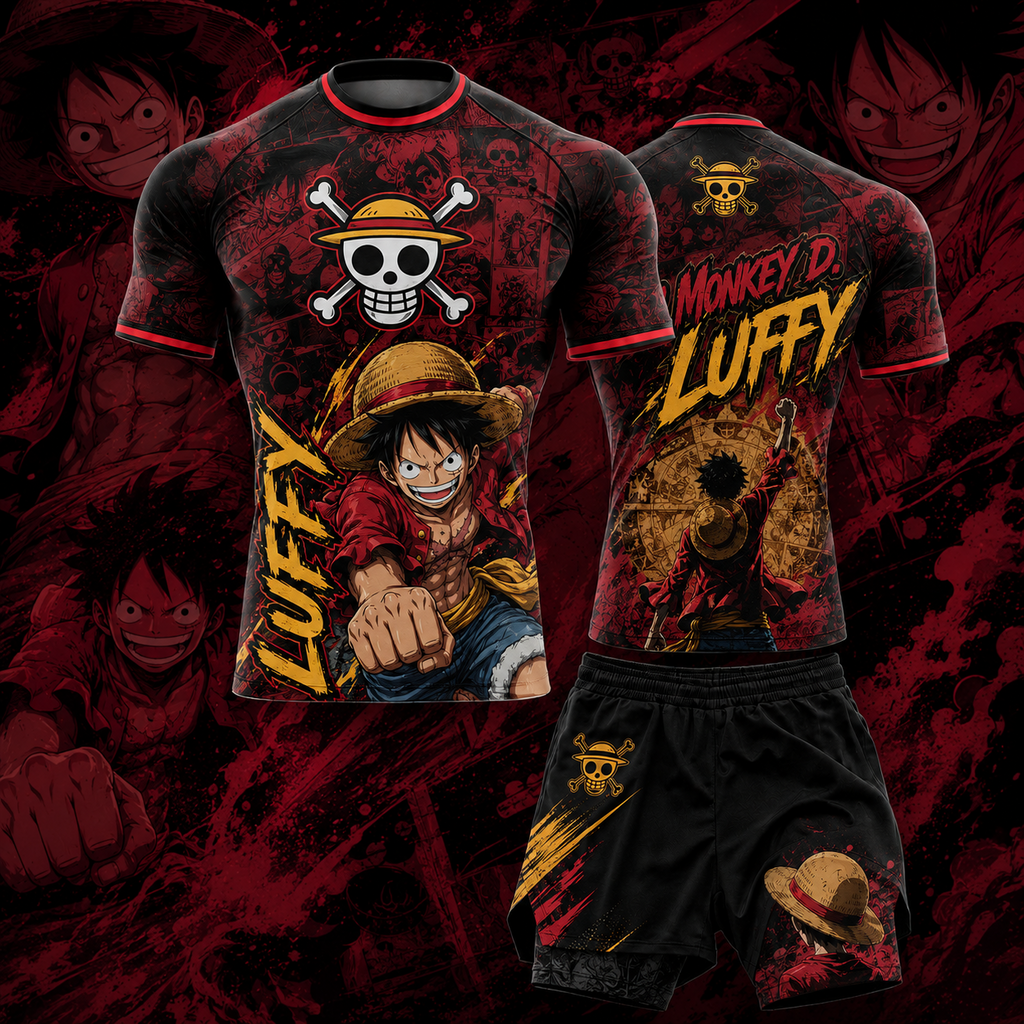 One Piece Luffy Themed Men's Fitness Top and Shorts Set