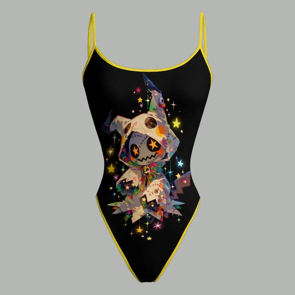"Pokémon" Bodysuit  & Stretch Black Denim Shorts Two-Piece Set